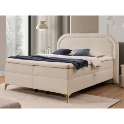 S - Style Möbel Boxspringbett SONNA in Beige, Gold, Liegefläche 140x200 cm – mit Bettkasten, Bonellfederkern